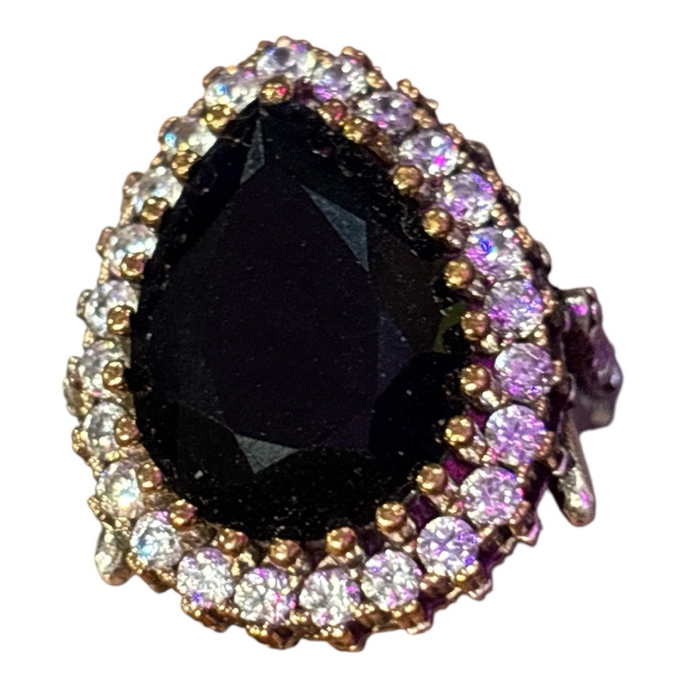 925 Sterling Silver Blue Sapphire w/ Cubic Zirconia and Bronze Accent Ring 7 1/2